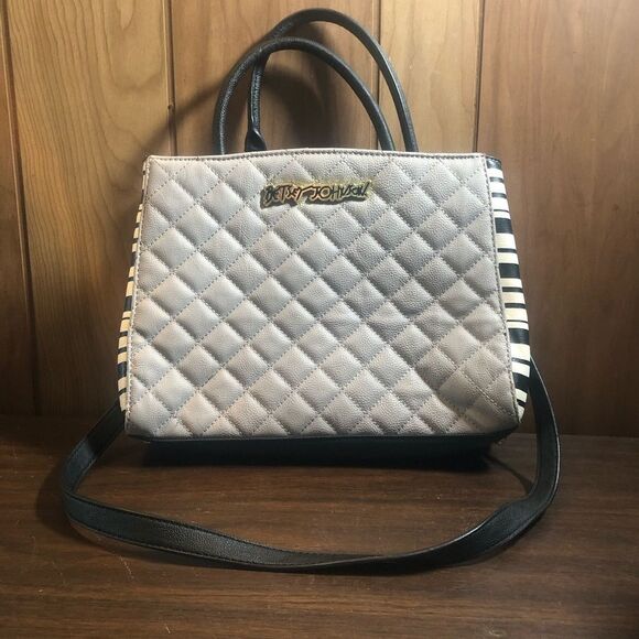 Betsey Johnson Gray and Black Quilted Satchel - Picture 1 of 11